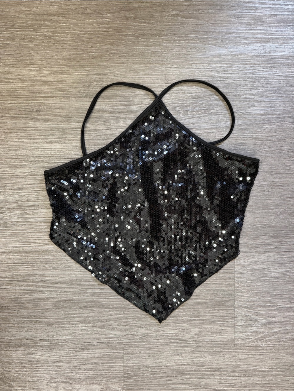 Black Sequin Halter Handkerchief Top One Size